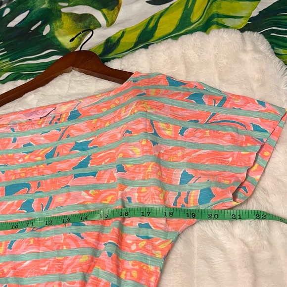 Lilly Pulitzer XS Carmine Pink Tropical Stripe Batwing Cinched Waist Mini Dress - Picture 5 of 9